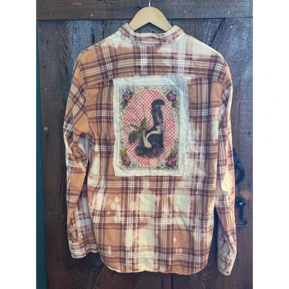 Flannel Skunk Patchwork Shirt Large Cottage core/Festival Style‎